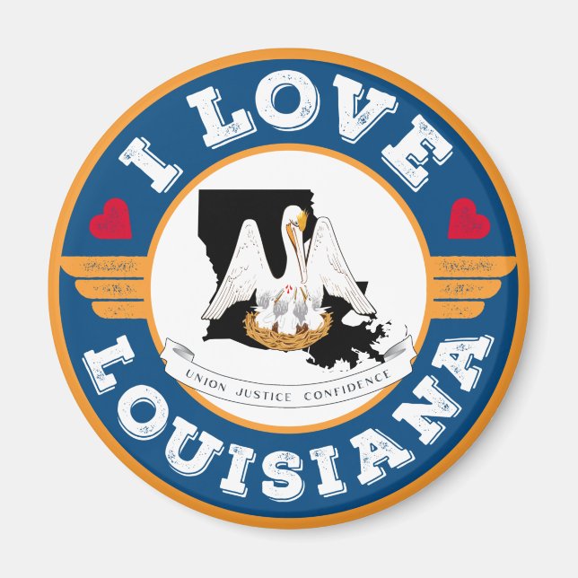 I Love Louisiana State Flag and Map Magnet (Front)