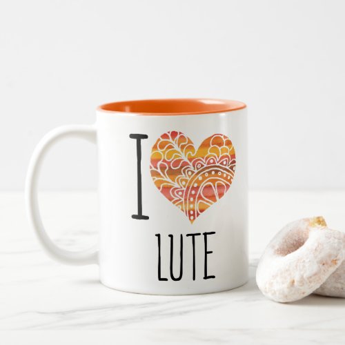 I Love Lute Yellow Orange Mandala Heart Two-Tone Coffee Mug