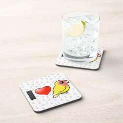 I Love Lutino Peach-faced Lovebirds Beverage Coaster