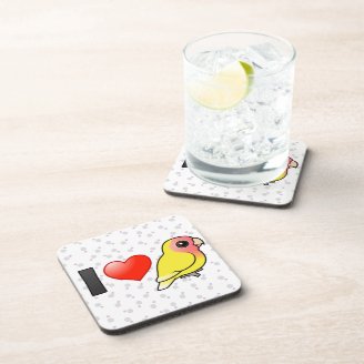 I Love Lutino Peach-faced Lovebirds Beverage Coaster