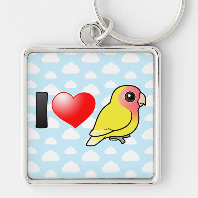 I Love Lutino Peach-faced Lovebirds Keychain (Front)