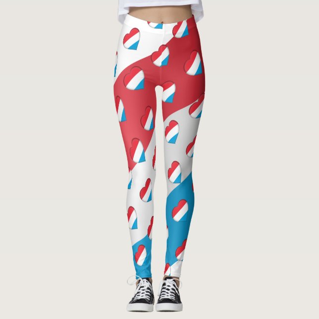 I Love Luxembourg Flag Hearts Pattern Funny Leggings (Front)