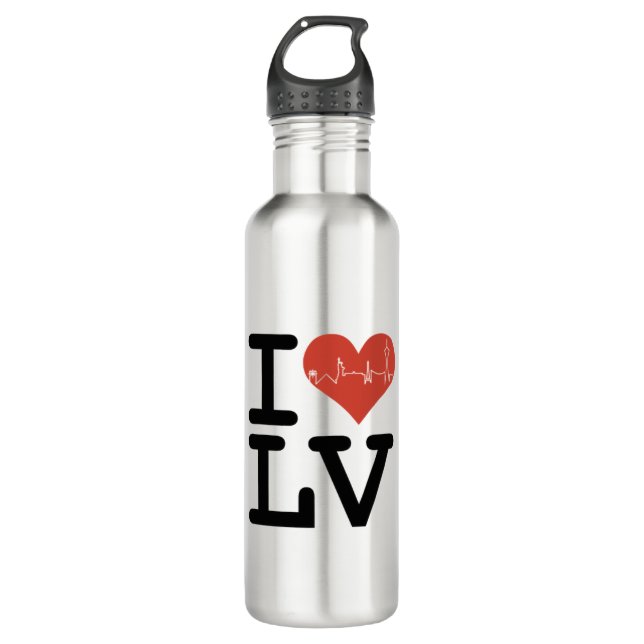 I LOVE LV HEARTBEAT SKYLINE STAINLESS STEEL WATER BOTTLE (Front)