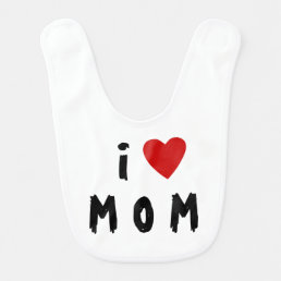 I love M O M  | Heart custom text MOM Baby Bib