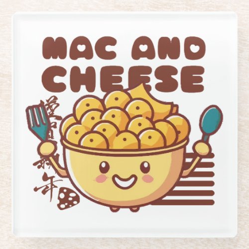 I Love Mac and Cheese Kawaii Glass Coaster