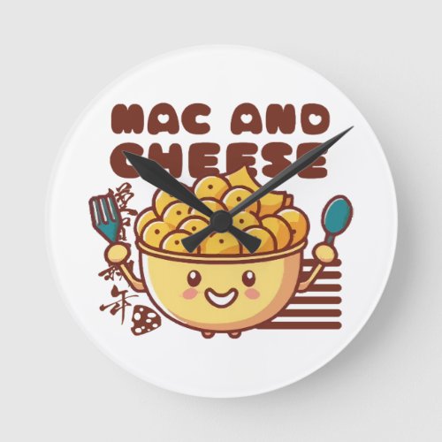 I Love Mac and Cheese Kawaii Round Clock