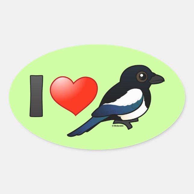 I Love Magpies Oval Sticker (Front)