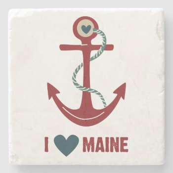 I Love Maine Red Anchor Stone Coaster by iroccamaro9 at Zazzle