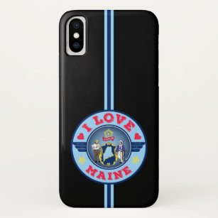 I Love Maine State Flag and Map iPhone X Case