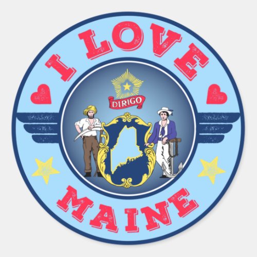 I Love Maine State Flag and Map Classic Round Sticker
