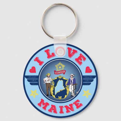 I Love Maine State Flag and Map Keychain
