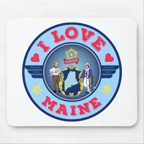 I Love Maine State Flag and Map Mouse Pad