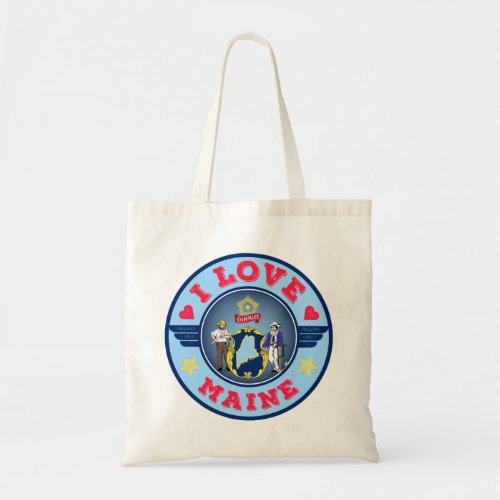 I Love Maine State Flag and Map Tote Bag