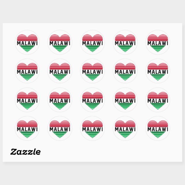 I Love Malawi, Malawian Heart Classic Round Sticker (Sheet)