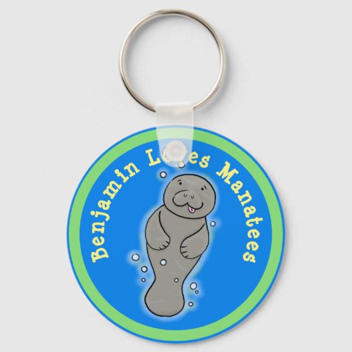 I love manatees cute cartoon illustration keychain