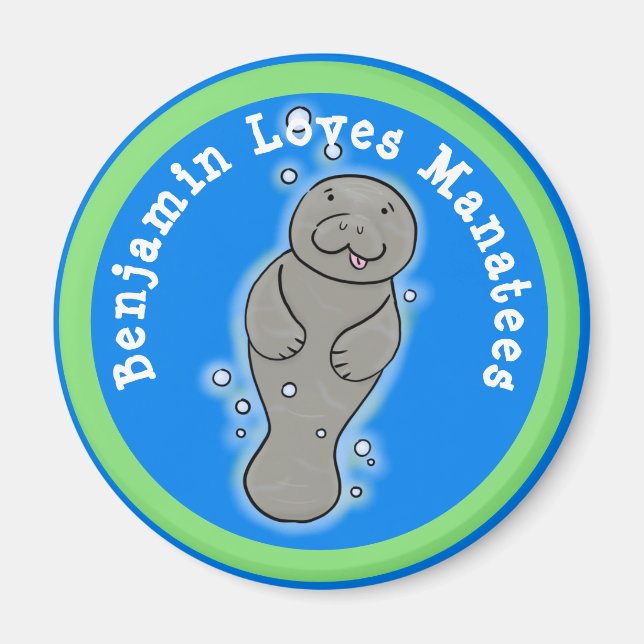 I love manatees cute cartoon illustration magnet (Front)