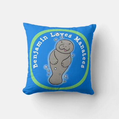 I love manatees cute cartoon illustration throw pillow
