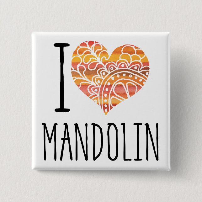 I Love Mandolin Orange Mandala Heart Button (Front)