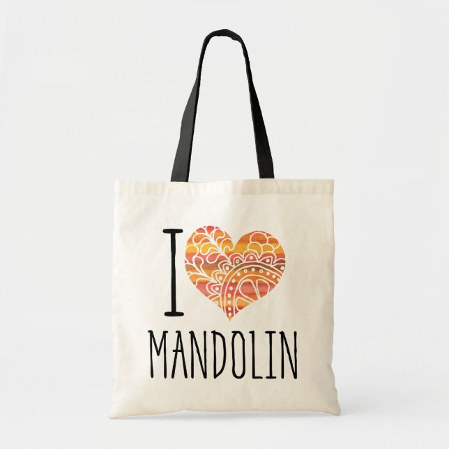 I Love Mandolin Orange Mandala Heart Tote Bag (Front)