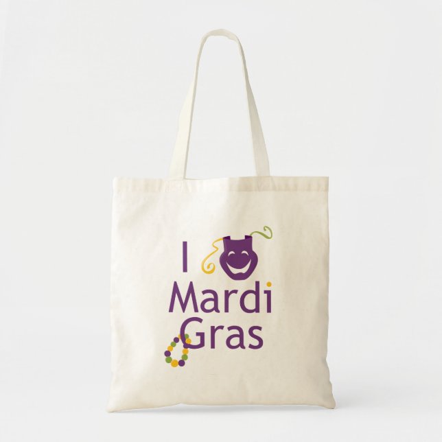 I Love Mardi Gras Bead Tote Bag (Front)