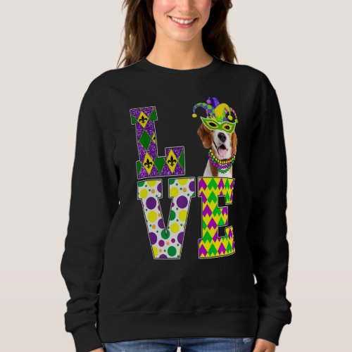 I Love Mardi Gras Beagle Dog Funny Mask Festival Sweatshirt
