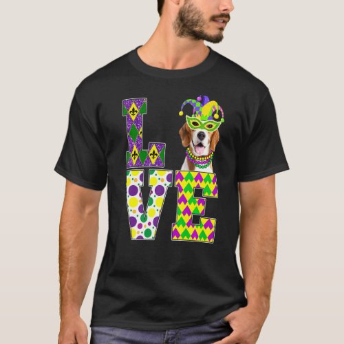 I Love Mardi Gras Beagle Dog Funny Mask Festival T_Shirt