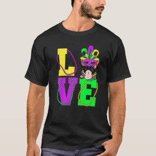 I Love Mardi Gras Funny Boxer Dog Mask Costume T-Shirt