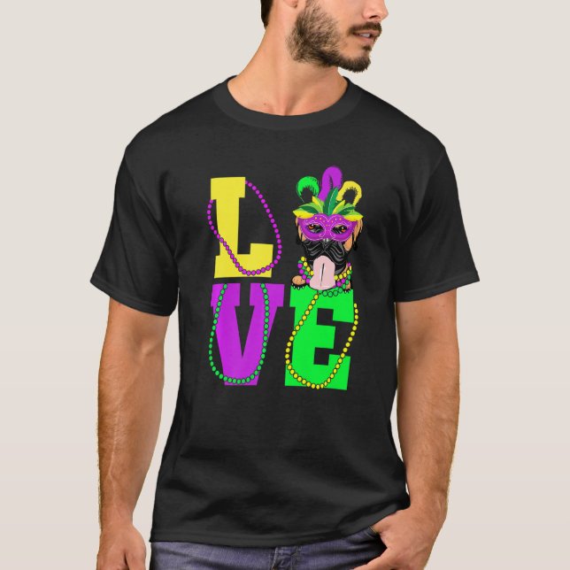 I Love Mardi Gras Funny Boxer Dog Mask Costume T-Shirt (Front)