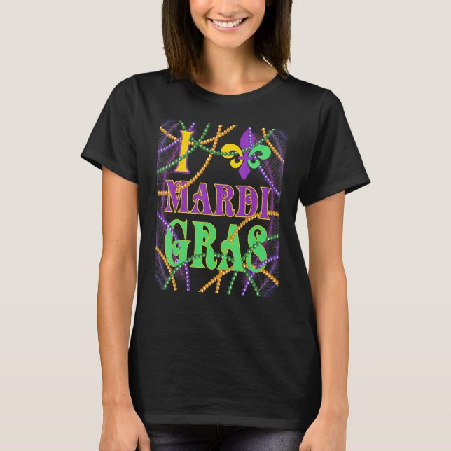 I Love Mardi Gras  Madri Gras Mask Kids Men Women T-Shirt (Front)