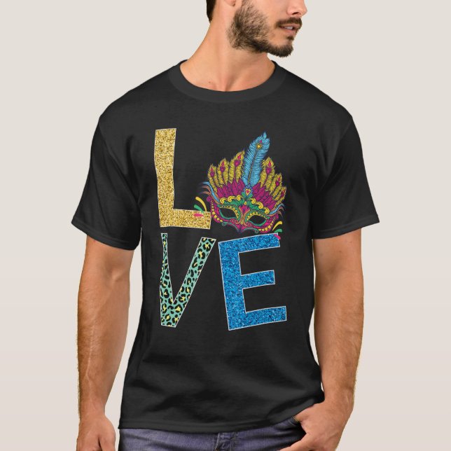 I Love Mardi Gras   Mardi Gras 2022 Beads Mask Fea T-Shirt (Front)