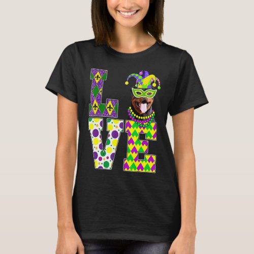 I Love Mardi Gras Rottweiler Dog Funny Mask Festiv T_Shirt