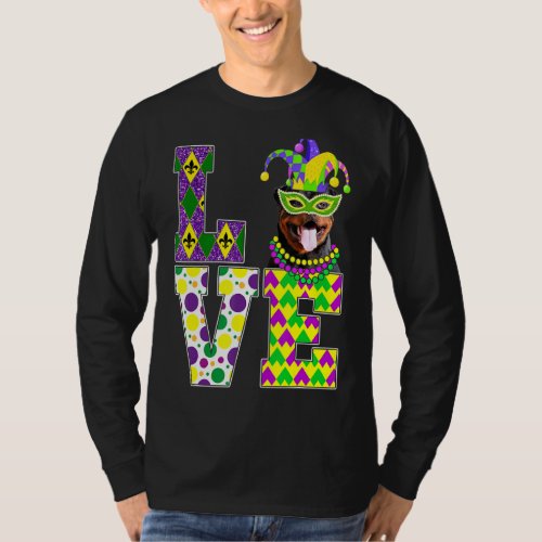 I Love Mardi Gras Rottweiler Dog Funny Mask Festiv T_Shirt