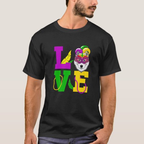 I Love Mardi Gras Siberian Husky Dog Costume Puppy T_Shirt