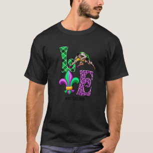 I Love Mardi Gras Wrestling Plaid Leopard Men Wome T-Shirt