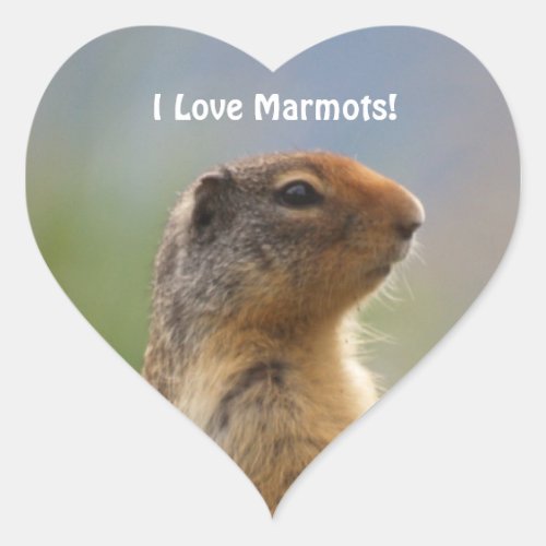 I Love Marmots Wildlife Photo Heart Sticker