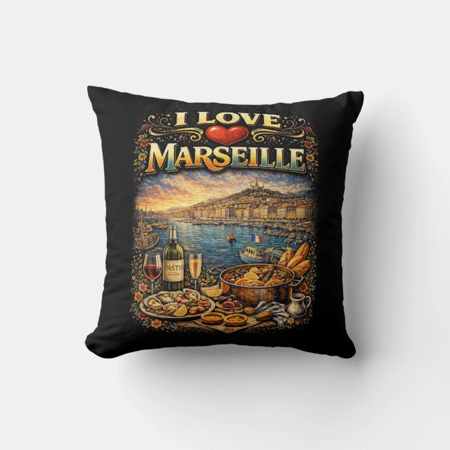 I love Marseille Throw Pillow (Front)