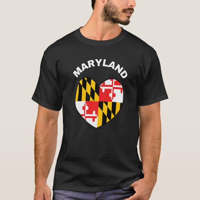 I Love Maryland MD State Flag Heart Baltimore Hon  T-Shirt (Front)