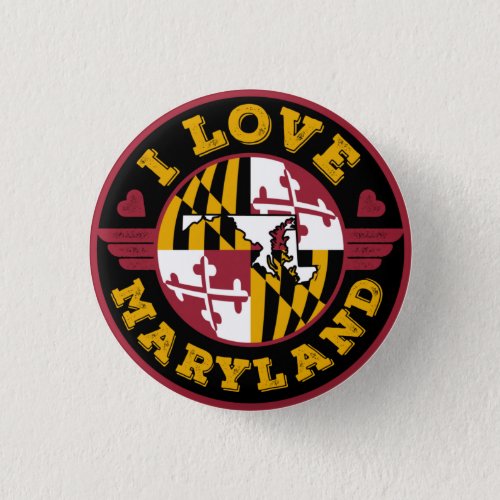 I Love Maryland State Flag and Map Button