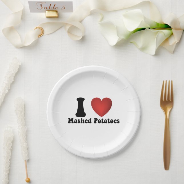 I Love Mashed Potatoes Thanksgiving Dinner Gift Paper Plates (Wedding)