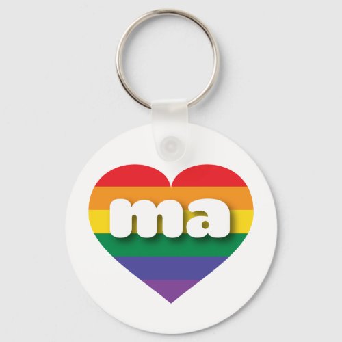 I love Massachusetts Gay Pride Rainbow Heart Keychain