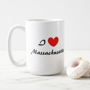 I Love Massachusetts Heart Typography Coffee Mug