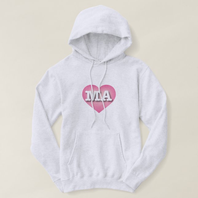 I love Massachusetts - MA pink fade heart Hoodie (Design Front)
