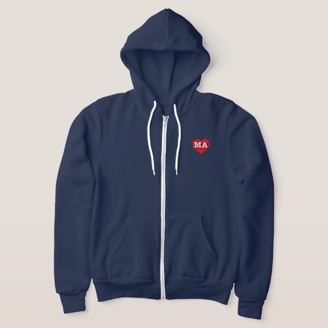 I love Massachusetts - MA red heart Hoodie (Laydown)