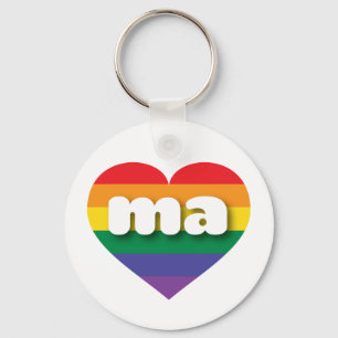 I Love Massachusetts Rainbow Heart Keychain