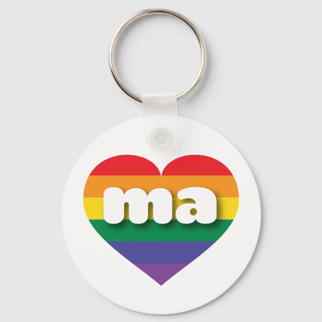 I Love Massachusetts Rainbow Heart Keychain (Front)