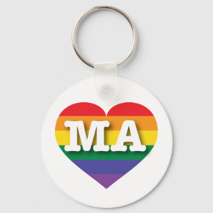 I Love Massachusetts Rainbow Heart Keychain