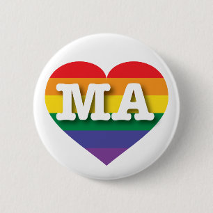 I Love Massachusetts Rainbow Heart Pinback Button