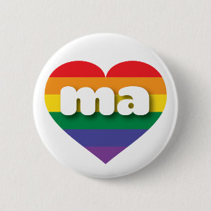 I Love Massachusetts Rainbow Heart Pinback Button
