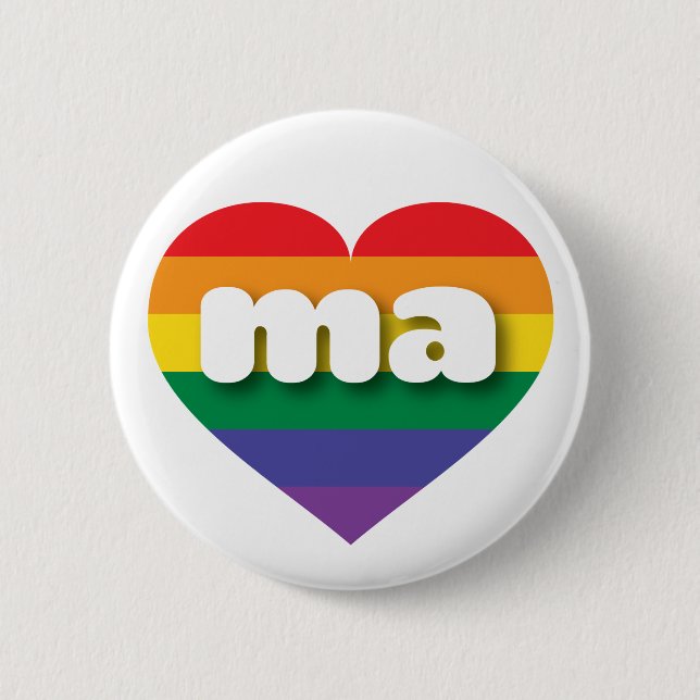 I Love Massachusetts Rainbow Heart Pinback Button (Front)