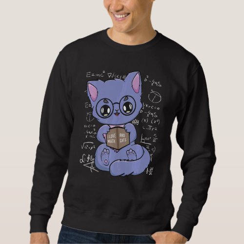 I Love Math And Cats Black Cat Feline Mathematics  Sweatshirt